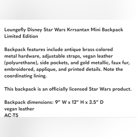 🔹️Loungefly🔹️ Disney Star Wars Krrsantan Mini Backpack Limited Edition - Picture 6 of 6